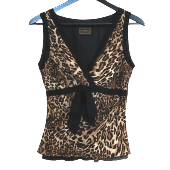 Louben II blouse womens S sleeveless v-neck bow ruffles empire waist - Picture 1 of 6